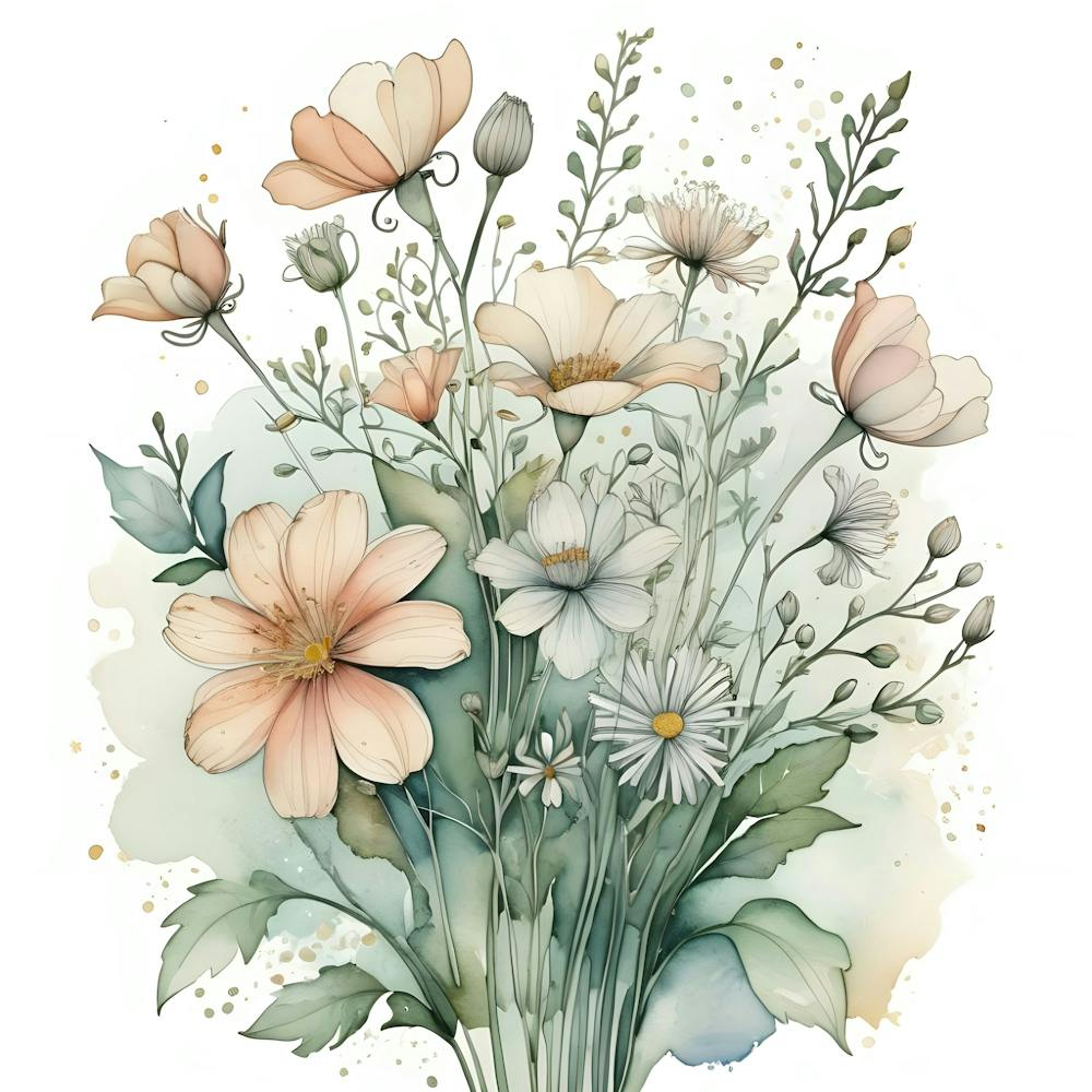 Watercolor Flowers Bouquet 2