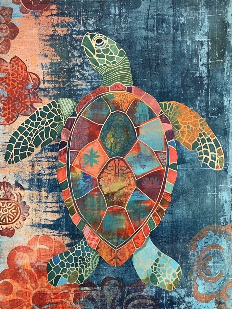 Colourful Ornamental Floral Sea Turtle