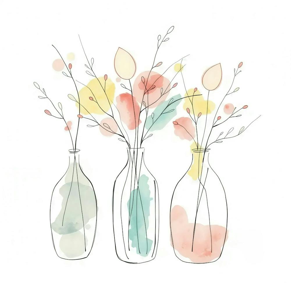 Aquarell Blumen In Vasen 1