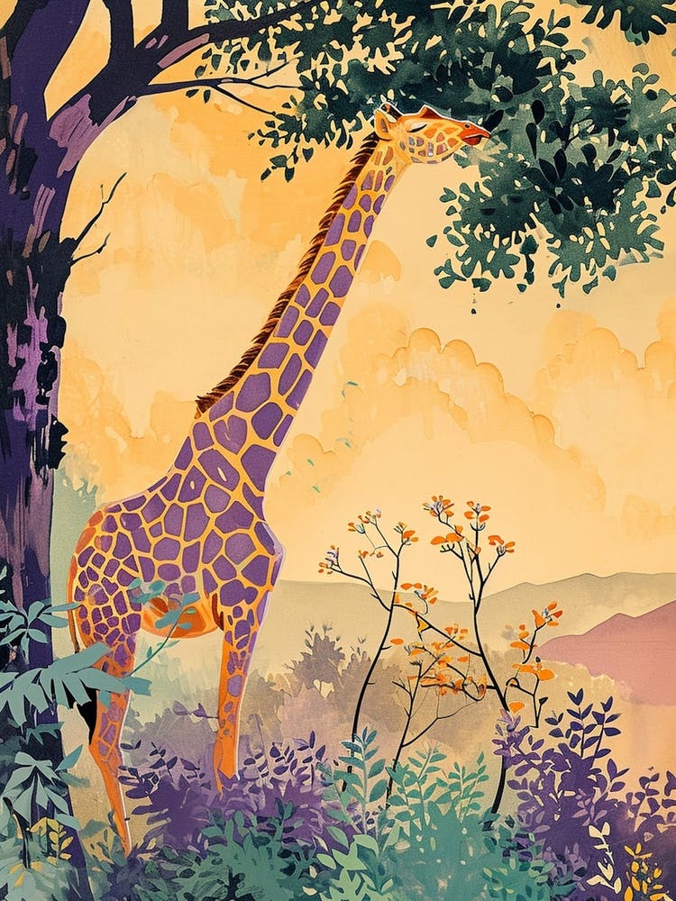 Giraffe Under The Tree Watercolour Inspired 5
