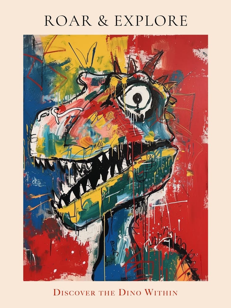 Abstract Paint Drip Graffiti Style Dinosaur Poster