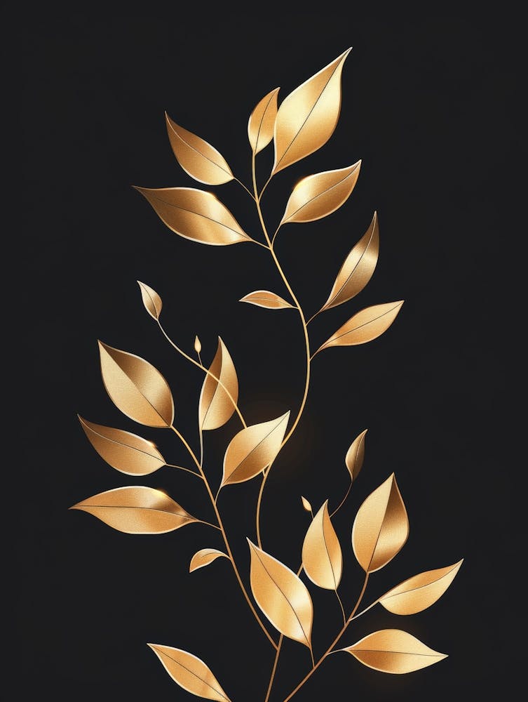 Gold Leaves On Black Background 6