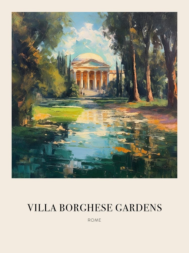 Villa Borghese Gardens Rome 2 Vintage Cezanne Inspired Poster