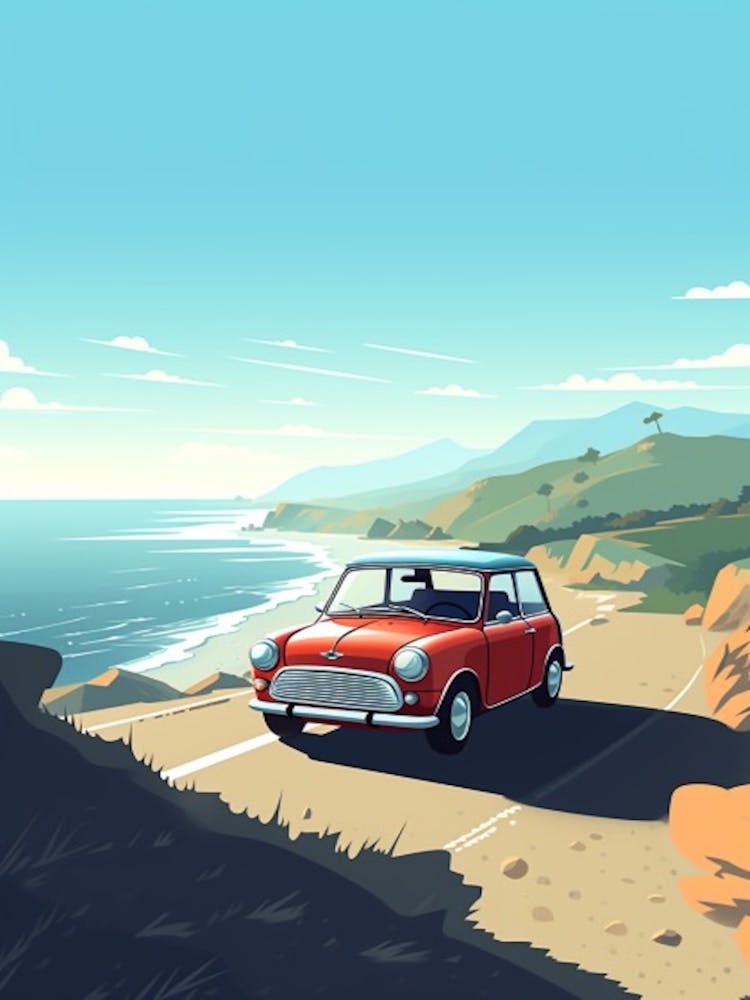 A Mini Cooper In The Pacific Coast Highway Car Illustration 3