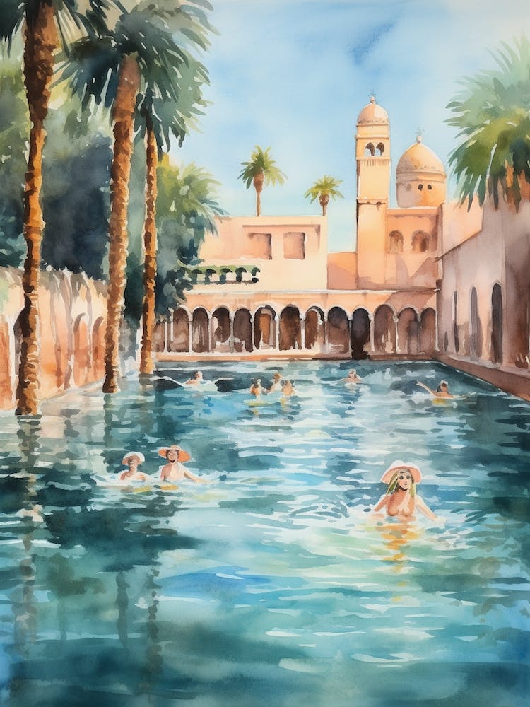 Swimming In Marrakech Morocco 2 Watercolour