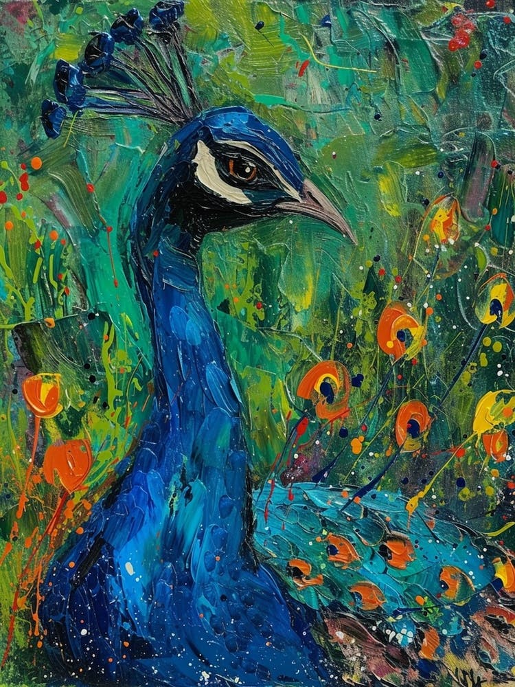 Peacock At Night Textured Painting 1