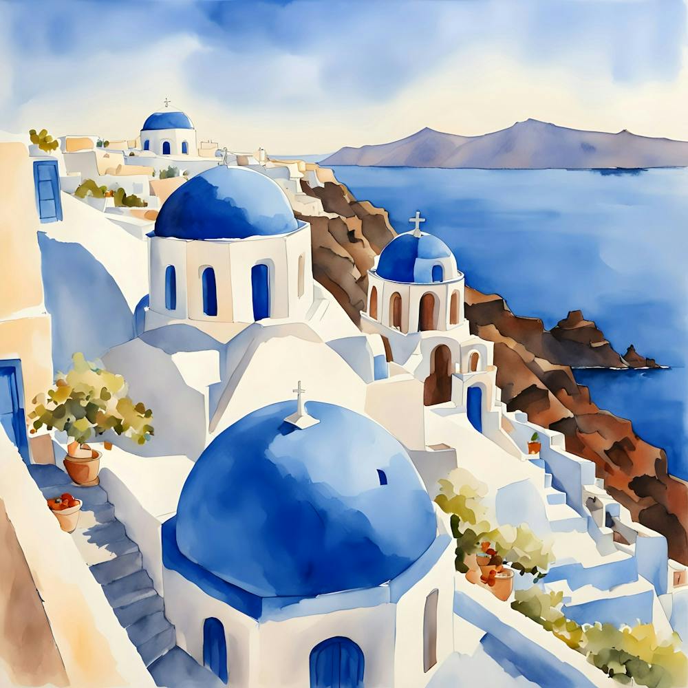 Santorini Greece Watercolor 9