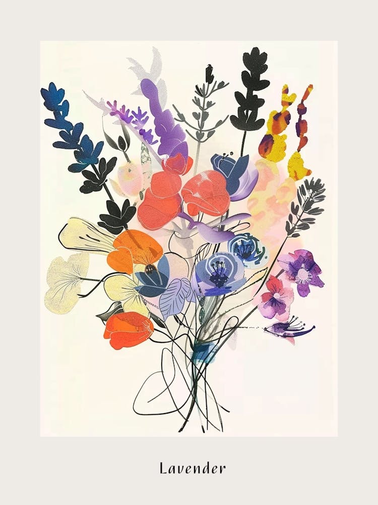 Lavender 1 Collage Flower Bouquet Poster