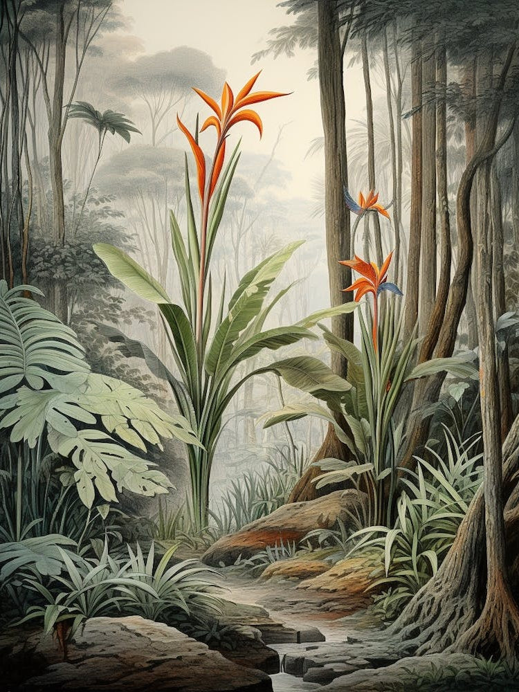 Vintage Jungle Botanical Illustration Bird Of Paradise 1