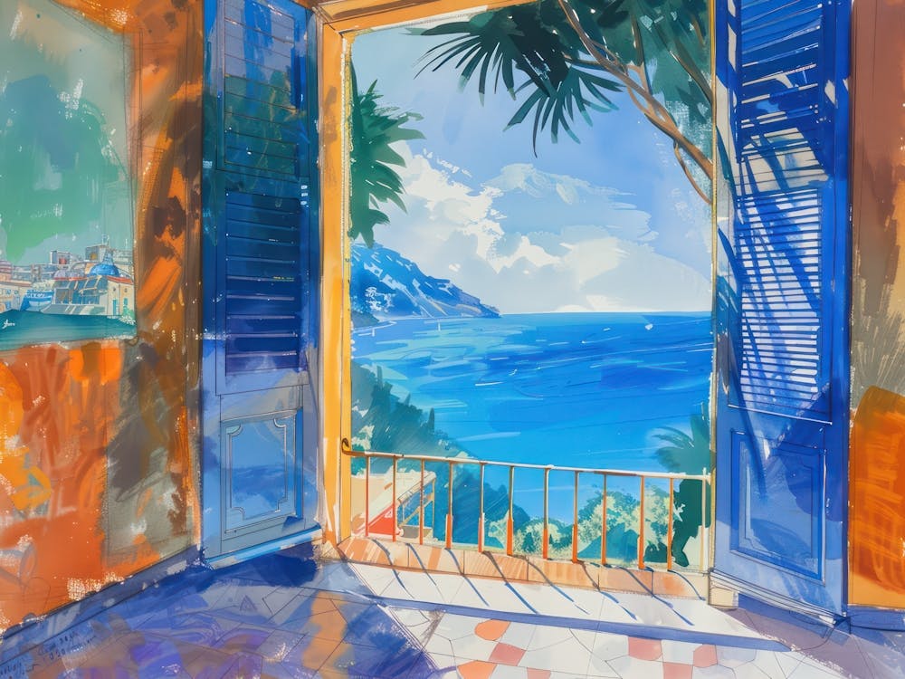 Positano From The Window View Painting 4