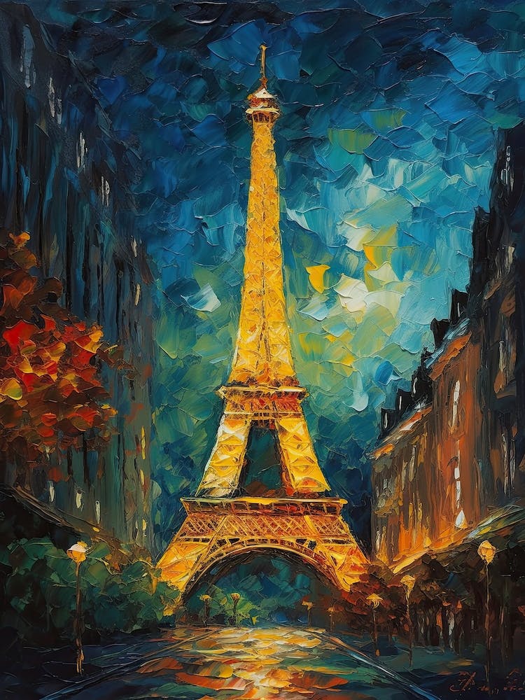 Eiffel Tower Paris France Vincent Van Gogh Style 4