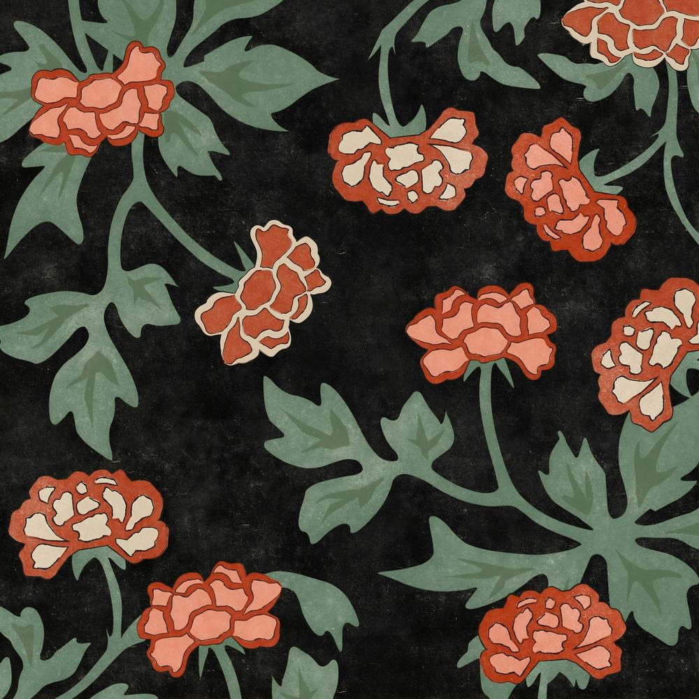 Chrysantheme Holzschnitt - Schwarz