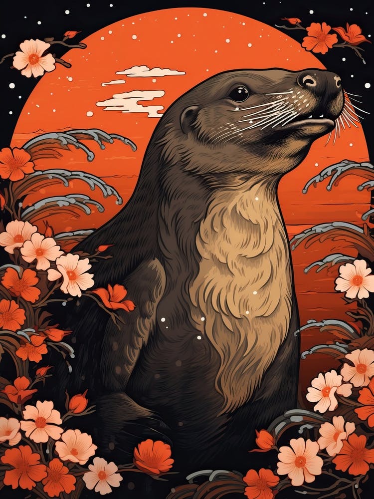 Platypus Animal Drawing In The Style Of Ukiyo E 3
