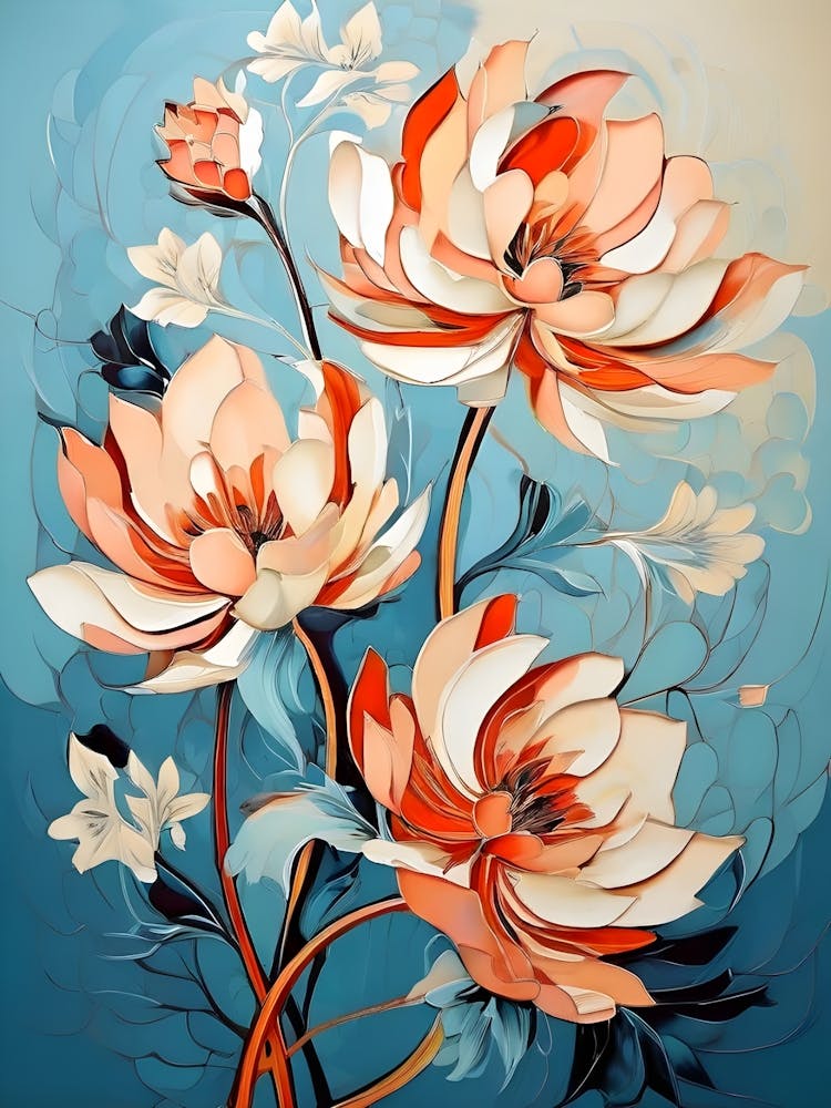 Flowers On Blue Background