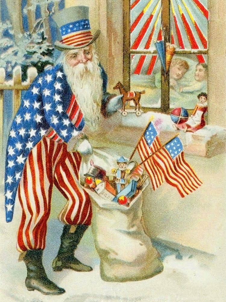 Patriot Santa Claus With Toys And Flags