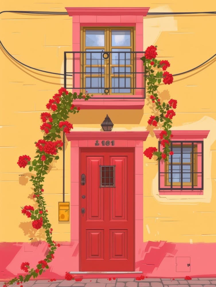 Red Door With Roses