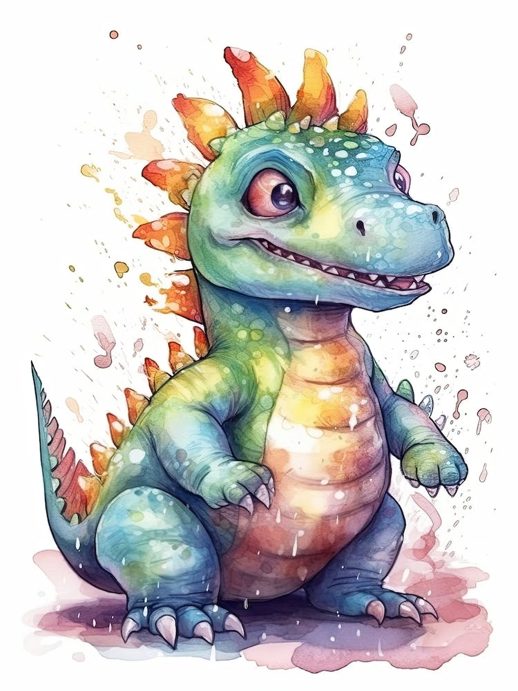 Anchisaurus Cute Dinosaur Watercolour 3