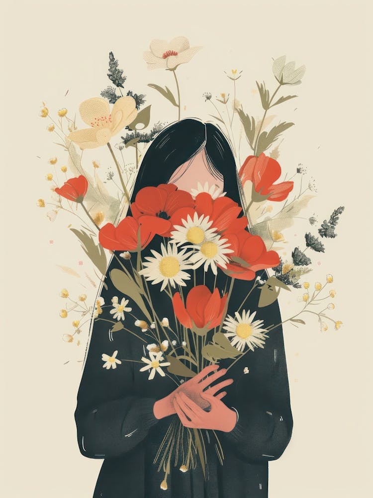 Spring Girl With Red Flowers 2
