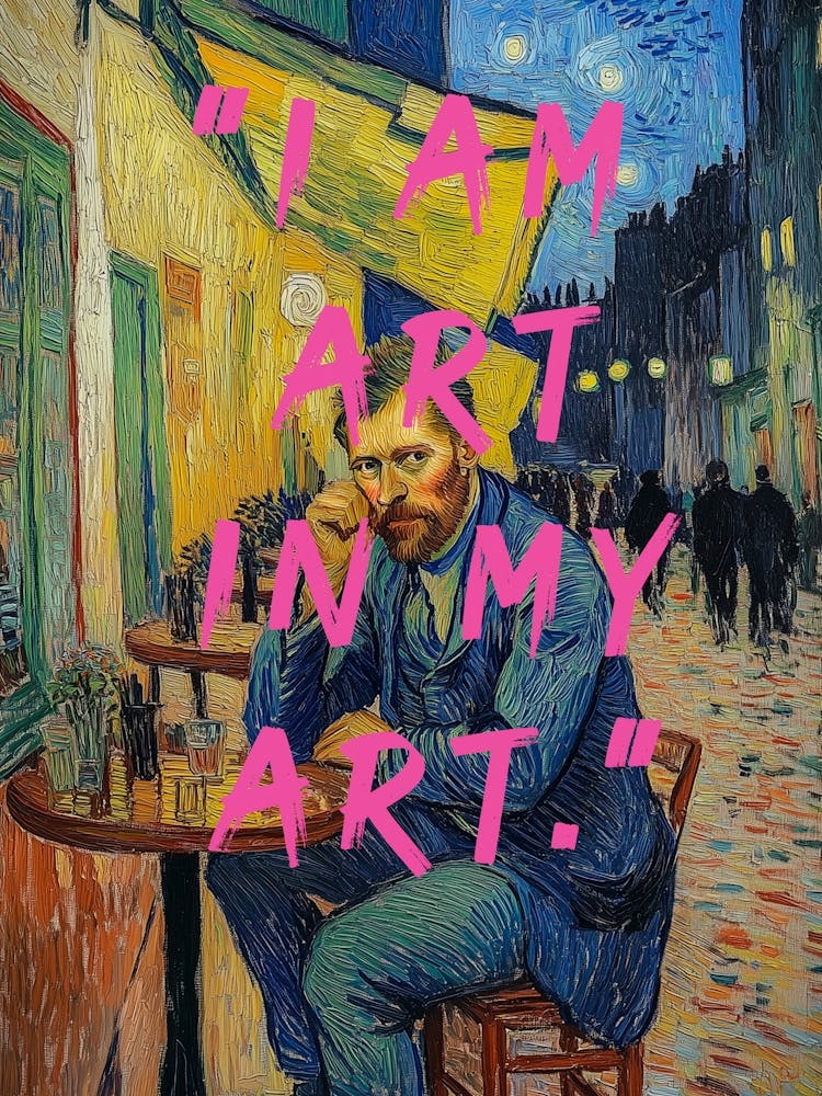 Vincent van Gogh Caféterrasse bei Nacht Oilmalerei, Selbstportrait ich bin kunst, "I Am Art In My Art" 2