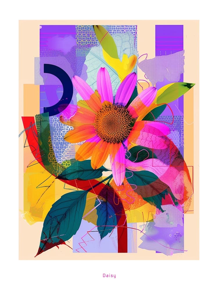 Daisy 2 Neon Flower Collage Poster