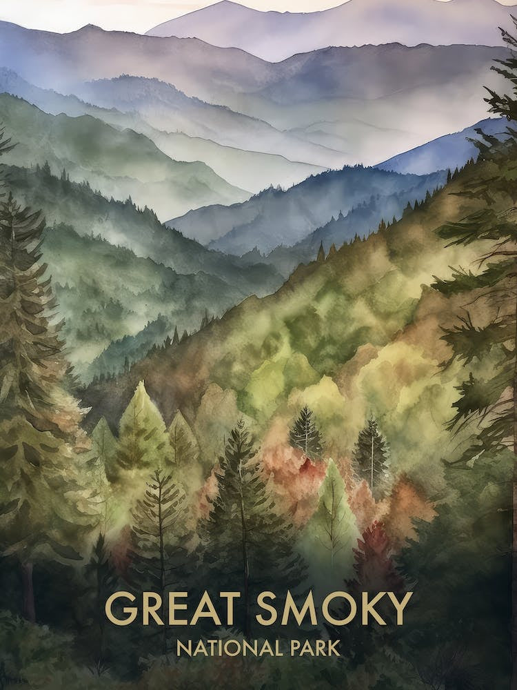 Great Smoky National Park Watercolour Vintage Travel Poster 4