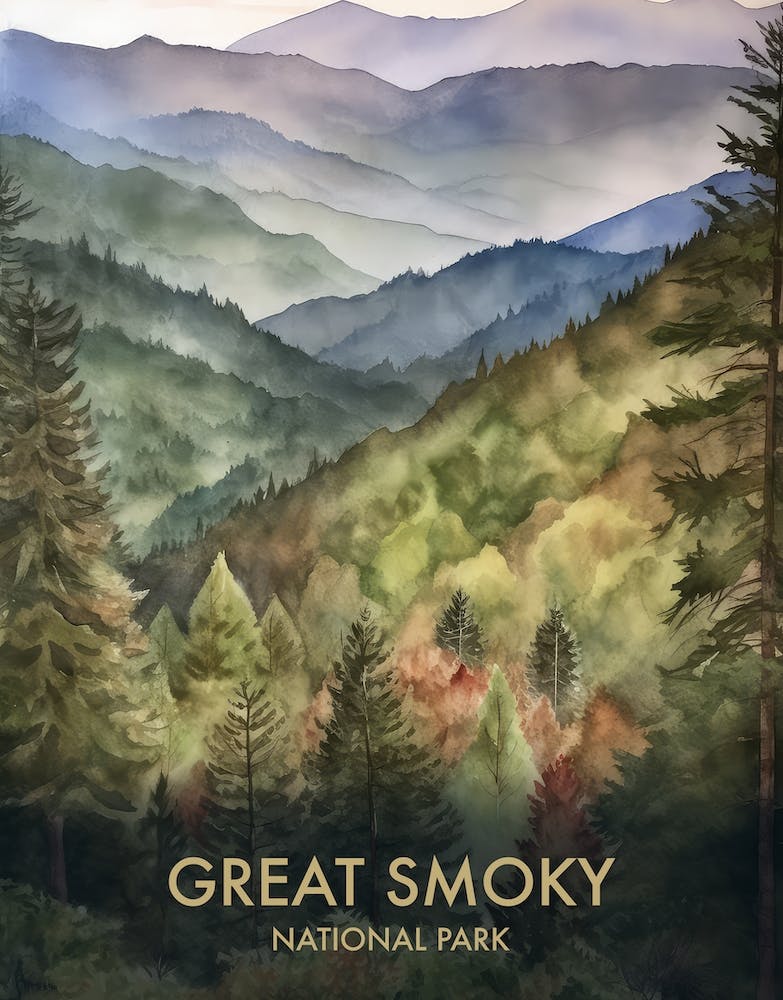 Great Smoky National Park Watercolour Vintage Travel Poster 4