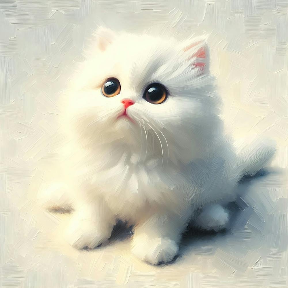 Cute Curiosity Fluffy Cat Oil Portrait