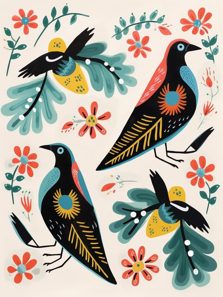 Folk Style Bird Painting Magpie 1