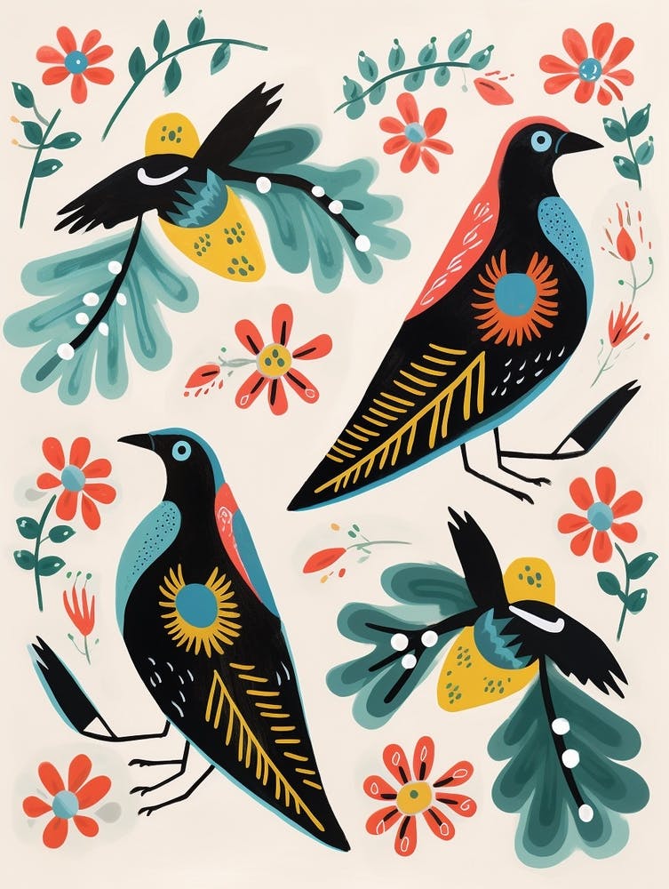 Folk Style Bird Painting Magpie 1