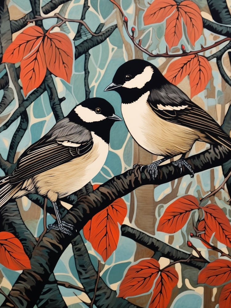Art Nouveau Birds Poster Carolina Chickadee 1