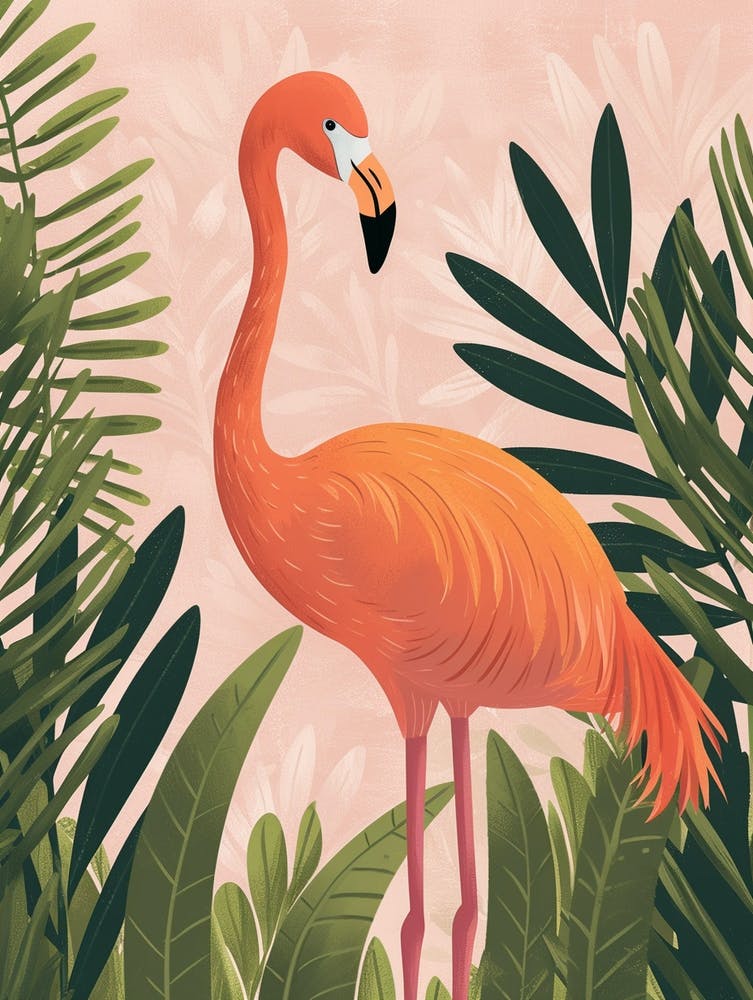 Chilean Flamingo Bird Of Paradise Minimalist Illustration 1