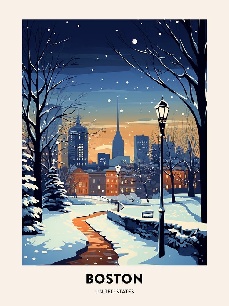 Winter Night  Travel Poster Boston Usa 1