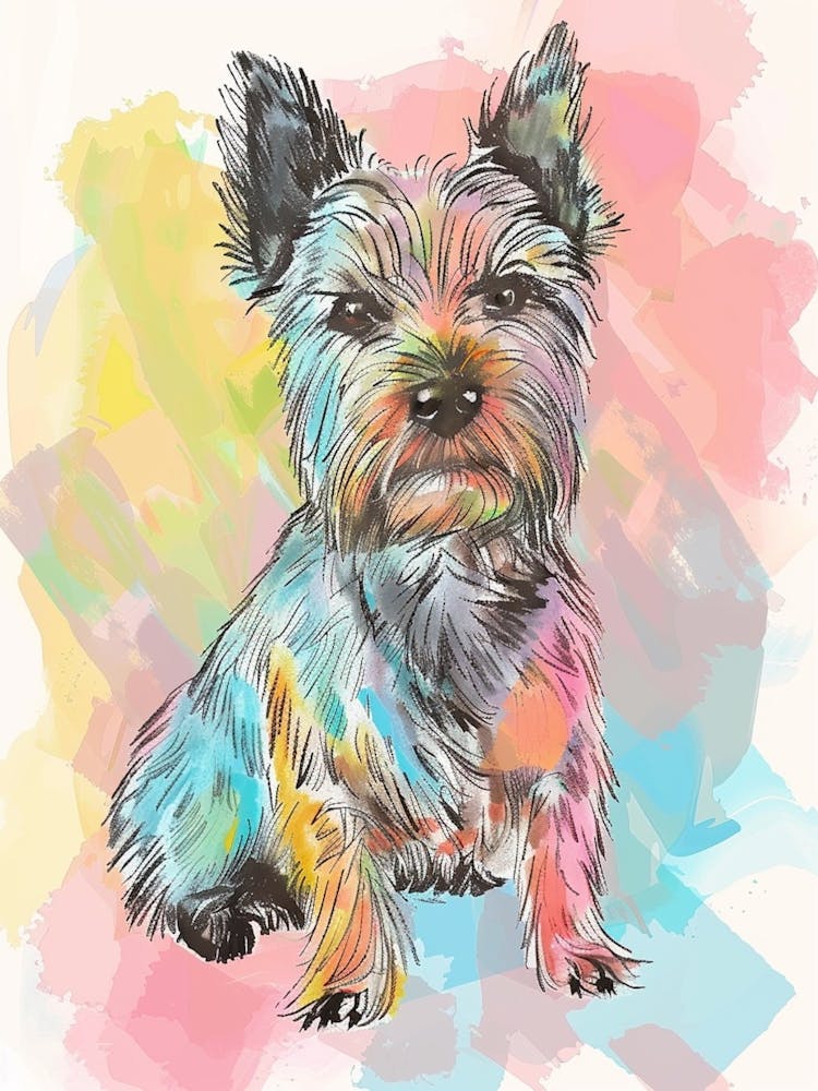 Norwich Terrier Dog Watercolour Line Drawing