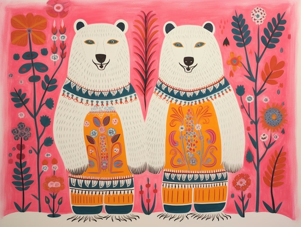 Polar Bear 1 Folk Style Animal Illustration