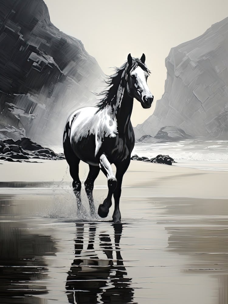 A Horse Oil Painting In Pfeiffer Beach California, Usa, Portrait 3