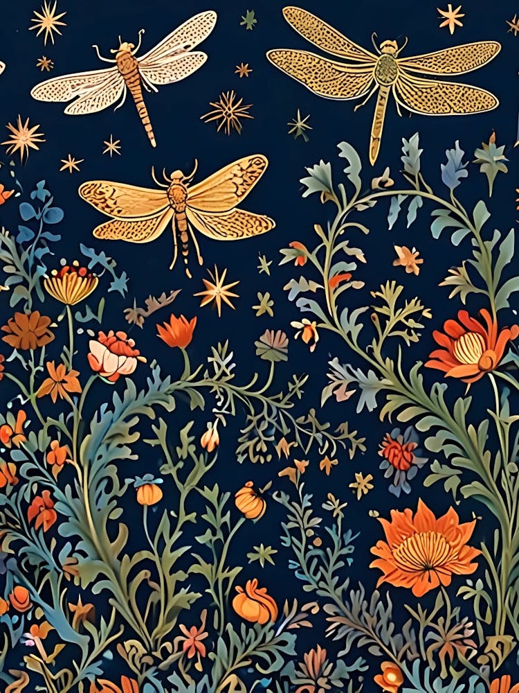 William Morris Dragonflies And Flowers 1
