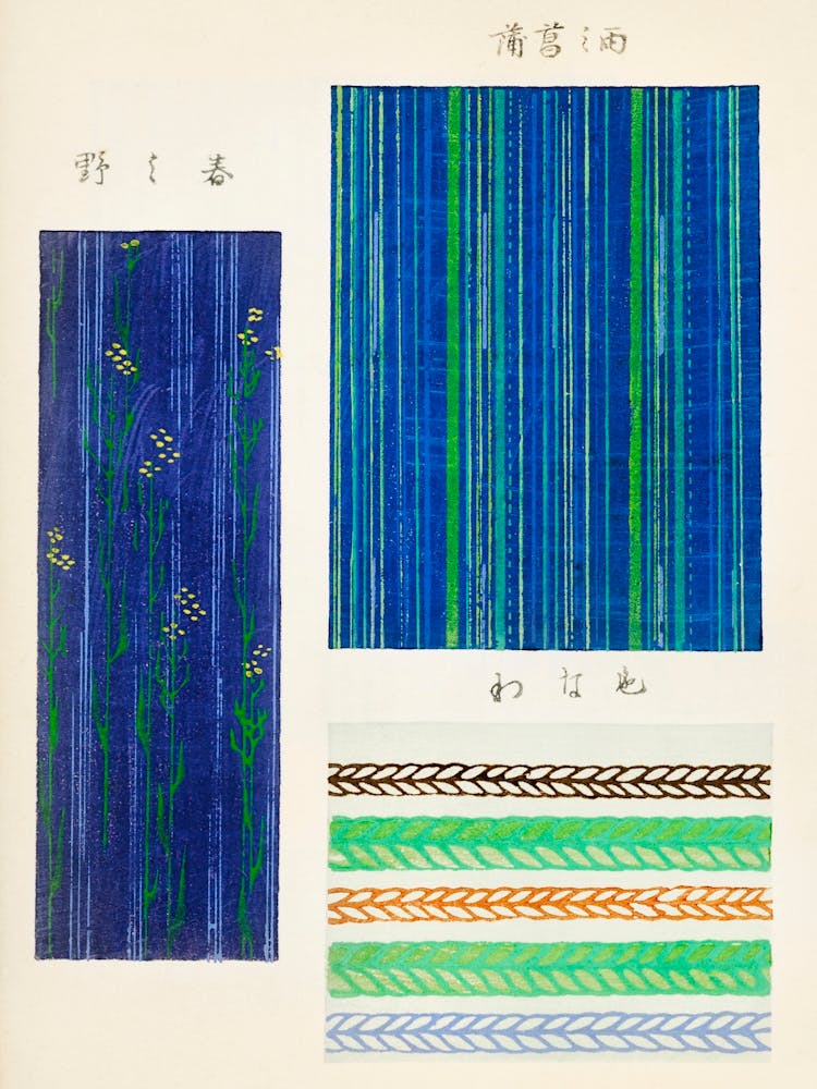 Vintage Ukiyo-e Woodblock Print Of Japanese Textile, Shima Shima, Furuya Korin (176)