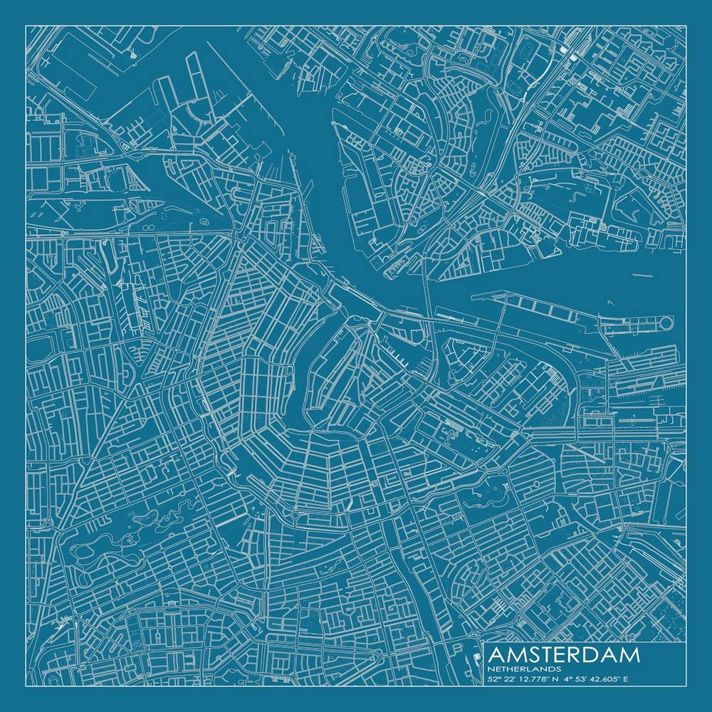 Amsterdam, Netherlands, City Map Blueprint Design