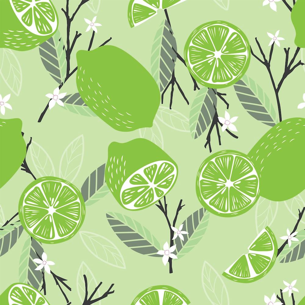 Lime Pattern With Floral Decoration On Pastel Green Square