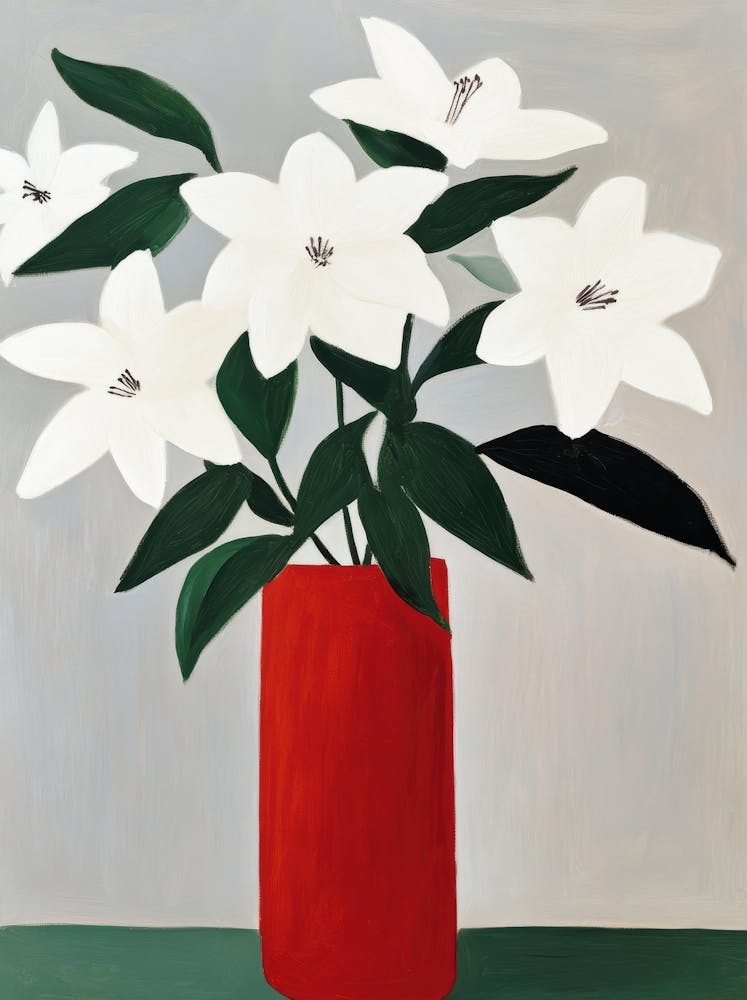 Lilies In A Red Vase