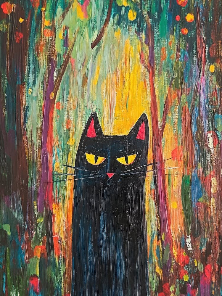 Black Cat In The Forest