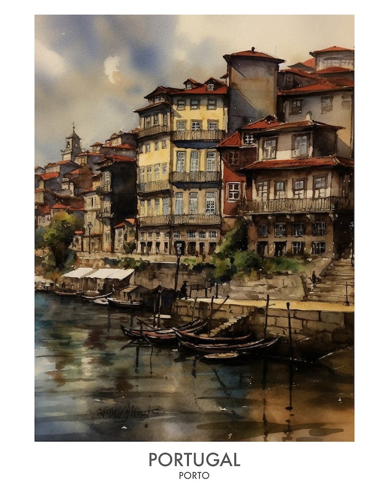 Porto, Portugal 2 Aquarell Reiseposter