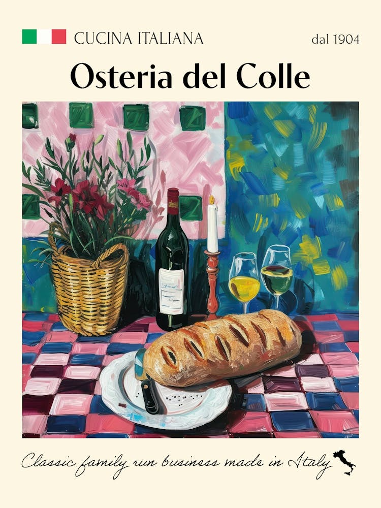 Osteria Del Colle Trattoria Italian Poster Food Kitchen