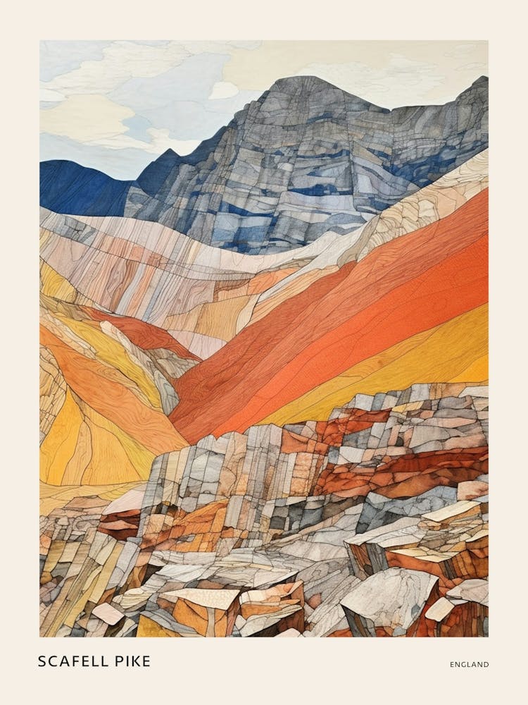 Scafell Pike England 3 Colourful Mountain Illustration Poster