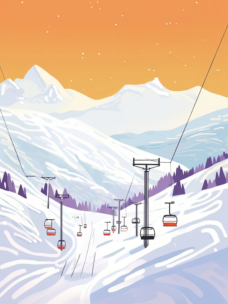 Val Thorens   France, Ski Resort Pastel Colours Illustration 1