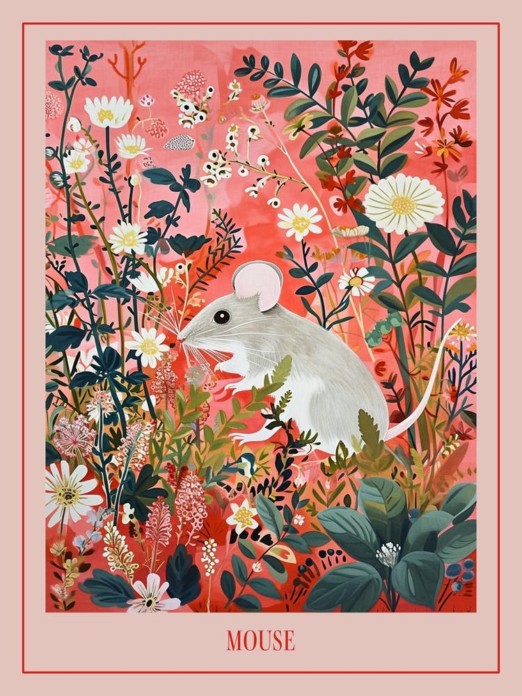 Floral Animal Painting Mouse 1 Poster