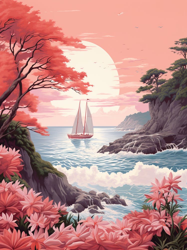 A Pretty Illustration Showcasing A Sailboat And The Ocean 4