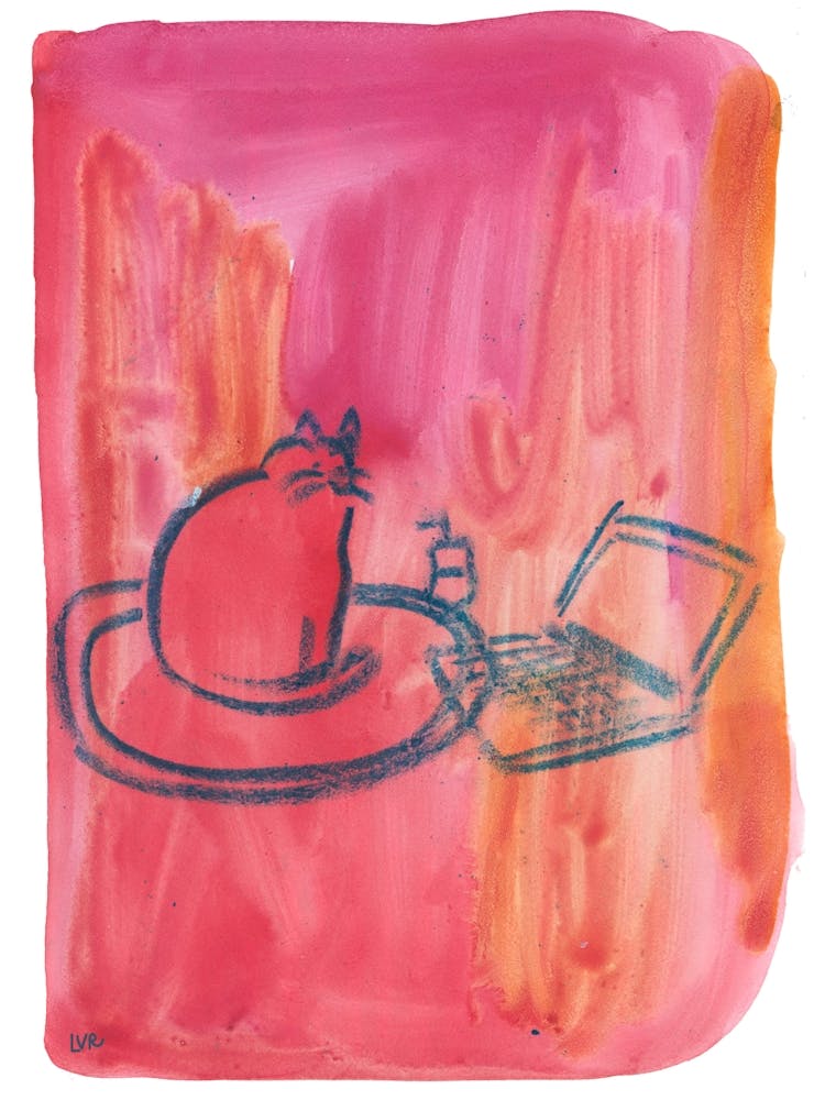 Kitty checking e-mail on Monday morning