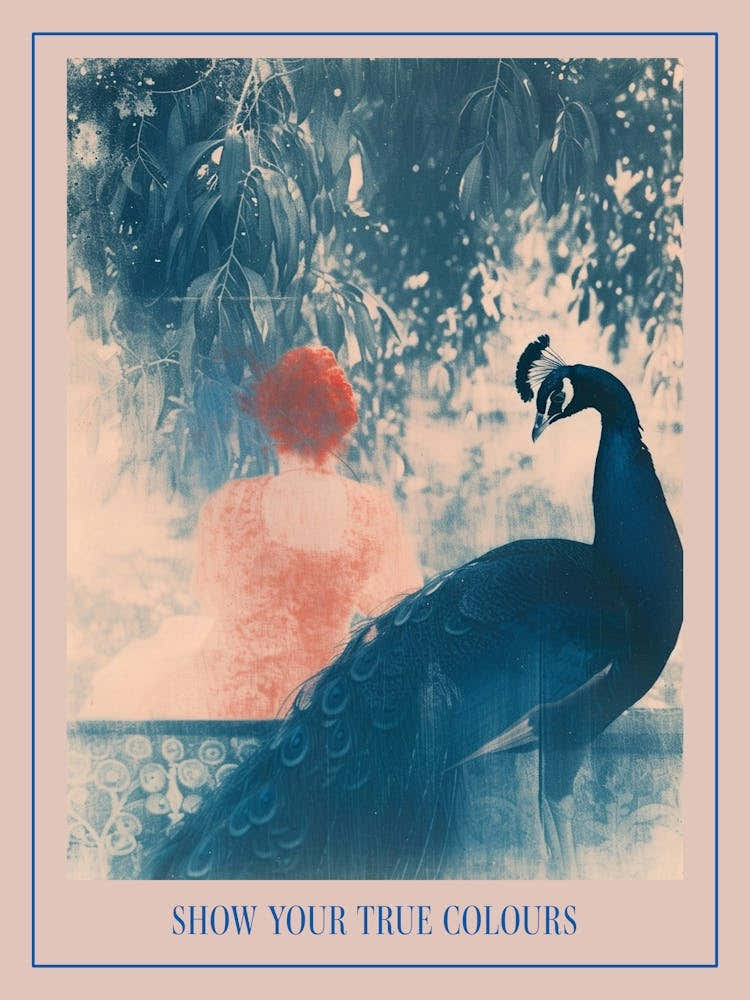 Peacock & Red Haired Lady In Royal Clothing Poster