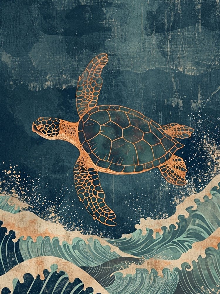Cyanotype Inspired Sea Turtle 1